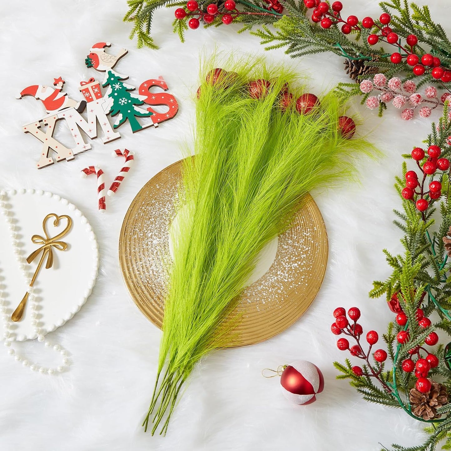 12 Pcs Christmas Tree Topper - 18" Christmas Tree Picks and Sprays Lime Green Curly Stems with Red Ball Artificial Xmas Decorations for Vase Fillers Wreath Home Party Holiday Docor