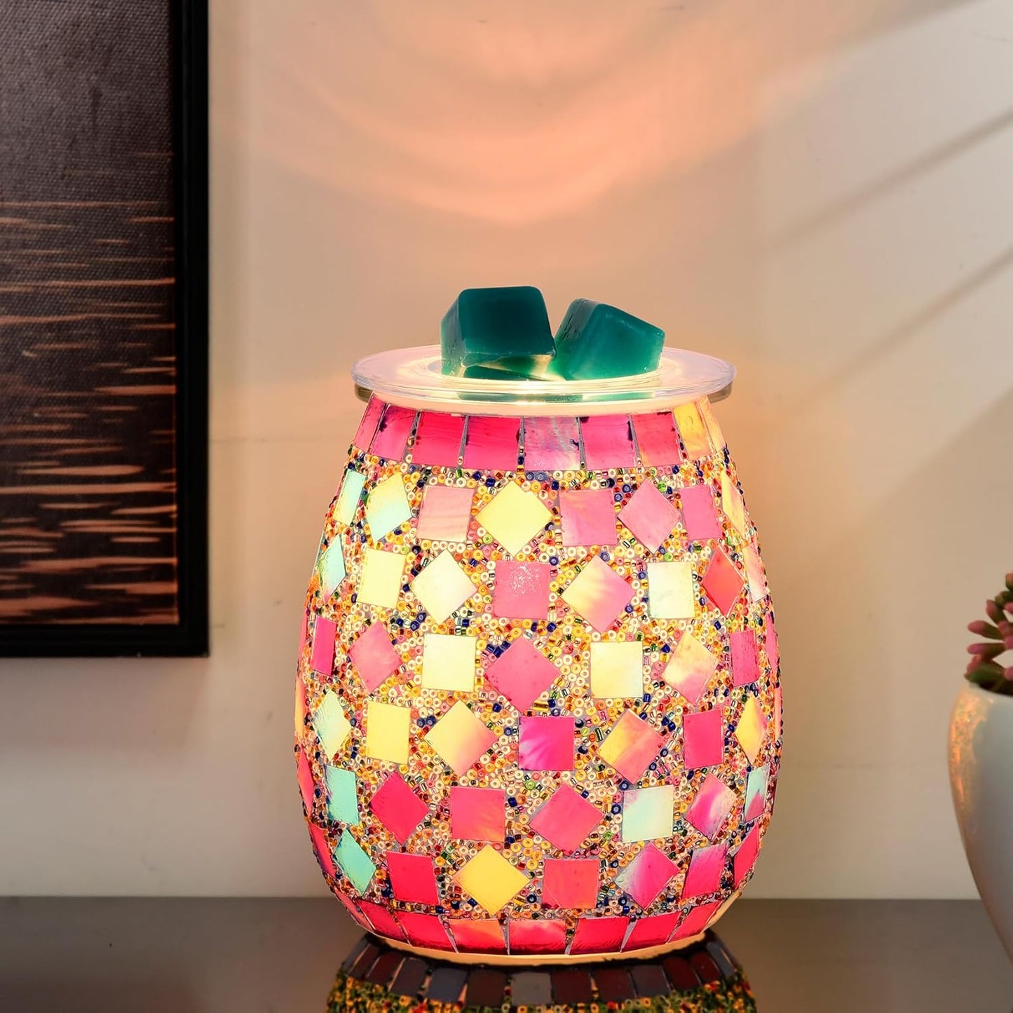 Dicimi Mosaic Glass Wax melt Warmer, Candle Wax Warmer, Electric Oil Burner,Wax Warmer for Scented Wax, for Essential Oil Burner & Wax Melts Burner MSK00012