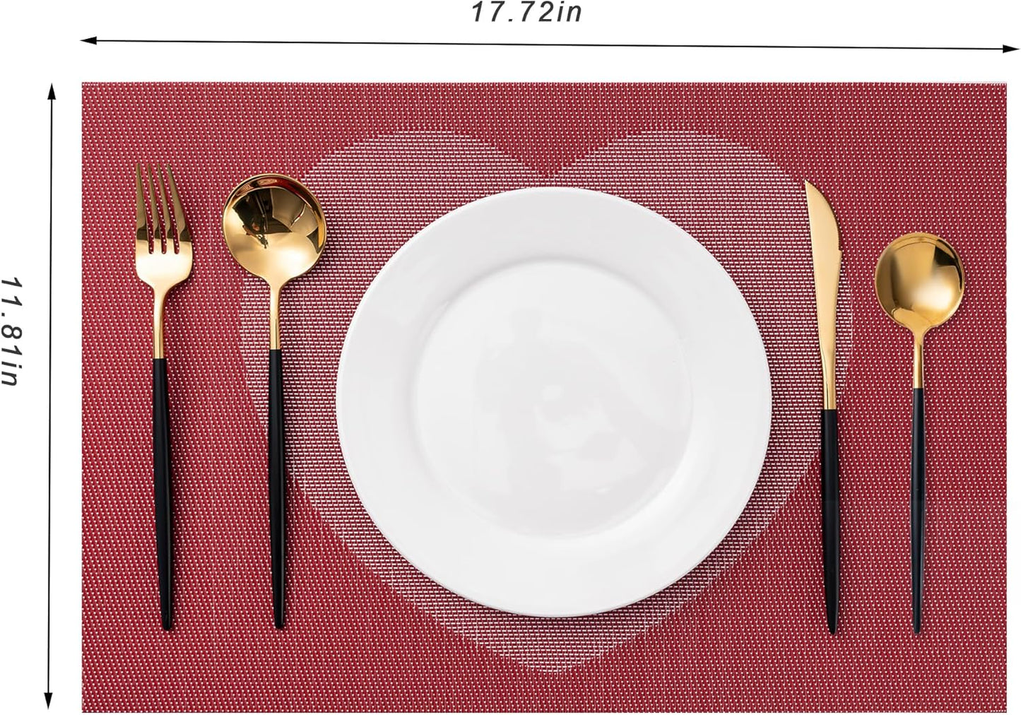 CADONO Placemats Set of 6 Washable Indoor/Outdoor Vinyl Place Mats for Dining Table Durable Non-Slip Heat Resistant PVC Weave Table Mats（Red Pink Heart）