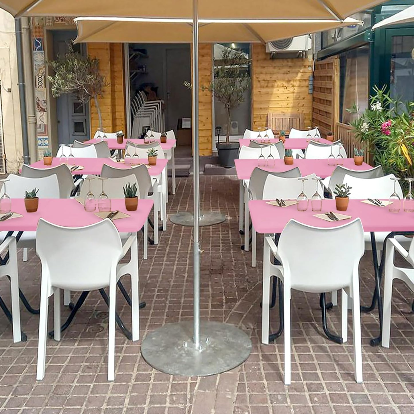 Fitted Tablecloth for 8 Foot Rectangle Tables-6 Pack Pink Elastic Outdoor Picnic Table Cover-Spandex Stretch Folding Table Cloths 8ft for Camping Dining Room Patio Kitchen Banquet Party