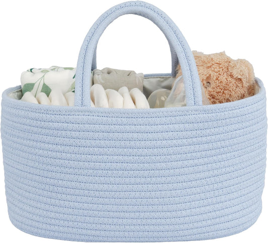 Diaper Caddy Organizer Cotton Rope Baby Basket Nursery Storage and Portable Tote Bag for Car Ideal Baby Shower Gifts and Registry Must-Have for Newborn Essentials blue