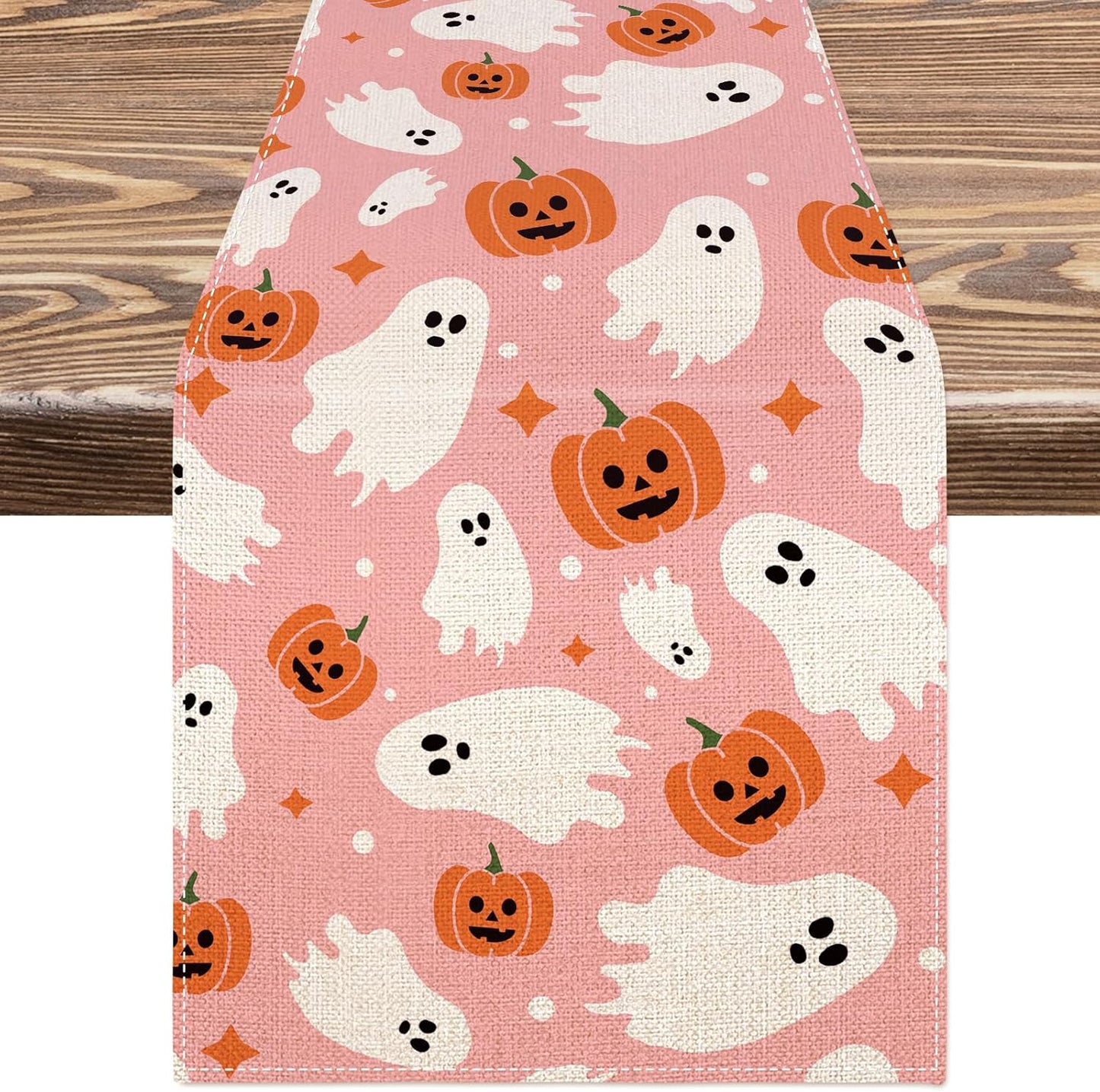 AnyDesign Pink Halloween Table Runner Cute Ghost Table Cover Spooky Halloween Kitchen Dining Table Decoration for Indoor Outdoor Home Party Supplies, 13 x 72 Inch