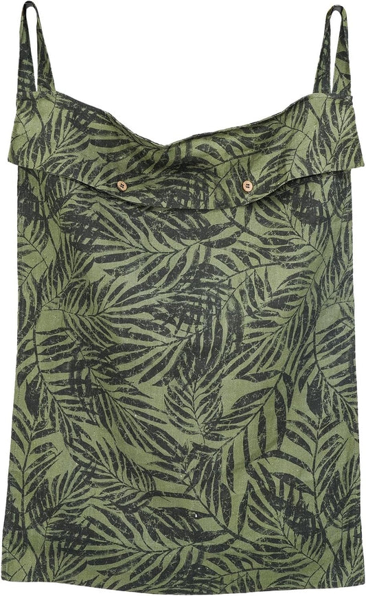 Linen Hanging Laundry Bag, 100% Linen Leaf Print Over The Door Laundry Hamper with Buttons and Zipper, Space Saving Door Hampers for Laundry Dirty Clothes Home Travel, Green, 19.7x27.5inches