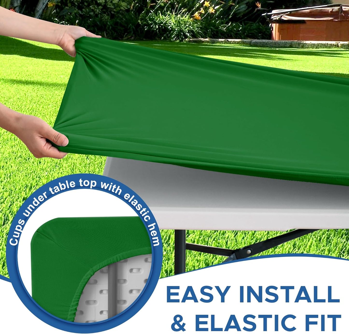 Fitted Tablecloth for 6 Foot Rectangle Tables-4 Pack Green Elastic Outdoor Picnic Table Cover-Spandex Stretch Folding Table Cloths 6 ft for Camping Dining Room Patio Kitchen Banquet Party