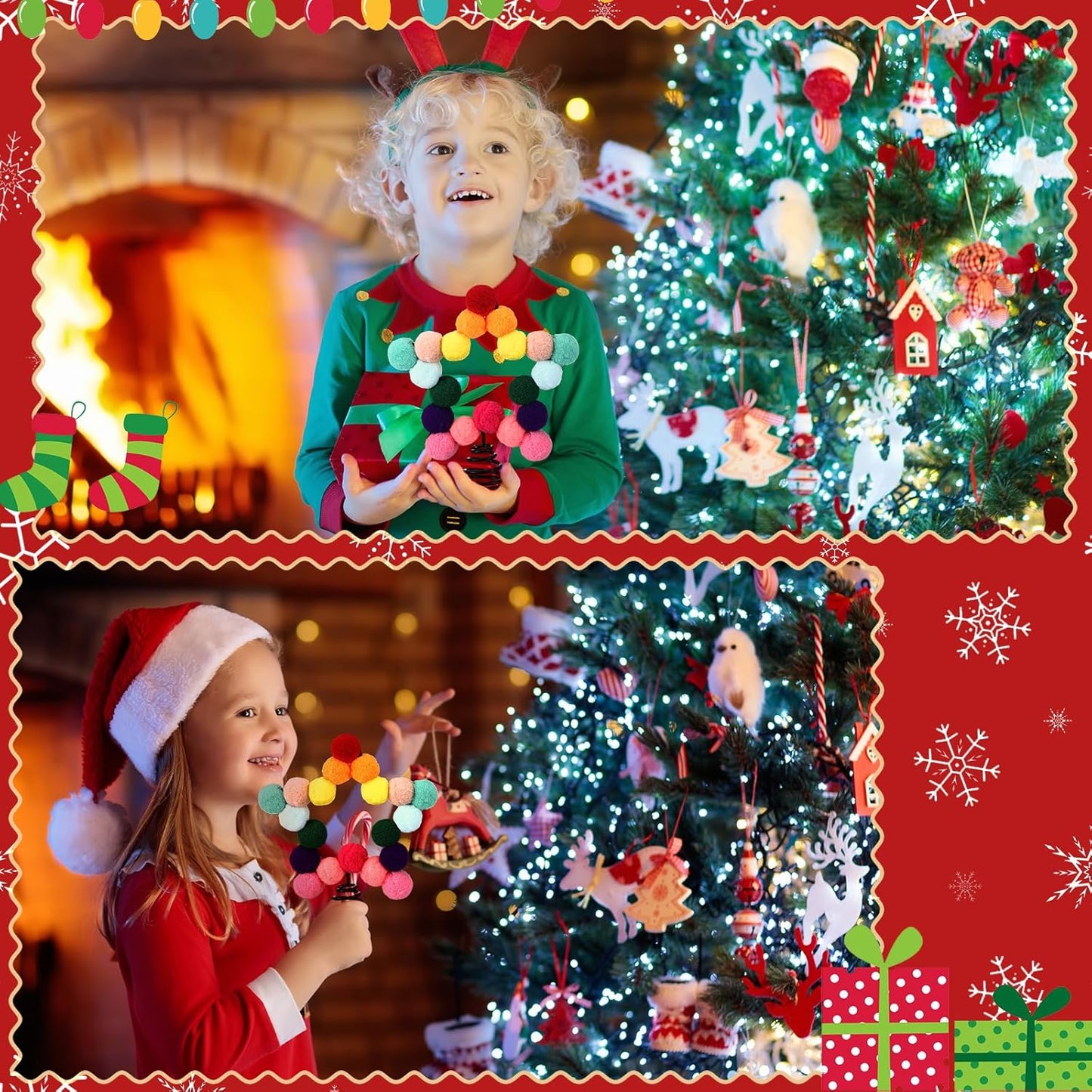 Rainbow Mini Felt Ball Star Christmas Tree Topper Small Colorful Pom Pom Felt Ball 4.7 x 5.9 Inch Tiny Xmas Tree Topper Colorful Five Pointed Star Xmas Ornaments for Decoration