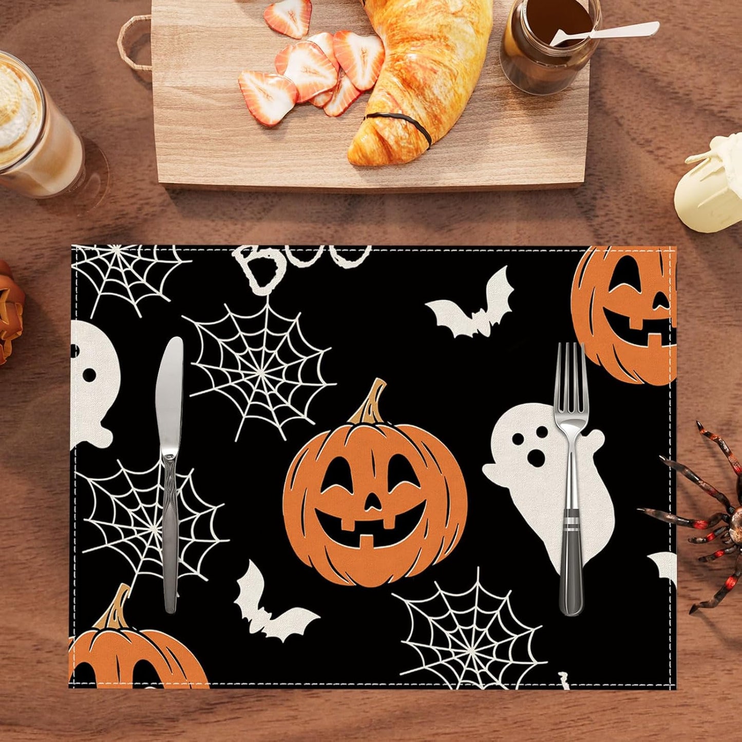 XCHI Boo Spooky Ghost Pumpkin Halloween Placemats Set of 4 Table Mats Table Decorations 12x18 Inch