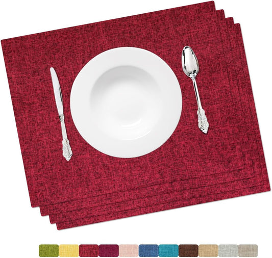 Placemat Set-Washable Place Mats for Parties, Elegant Table Mats for Kitchen Table, Set of 4 Dining Table Placemats, Heat-Resistant Cloth Placemats for Indoor and Outdoor,13x19 Red Bordeaux