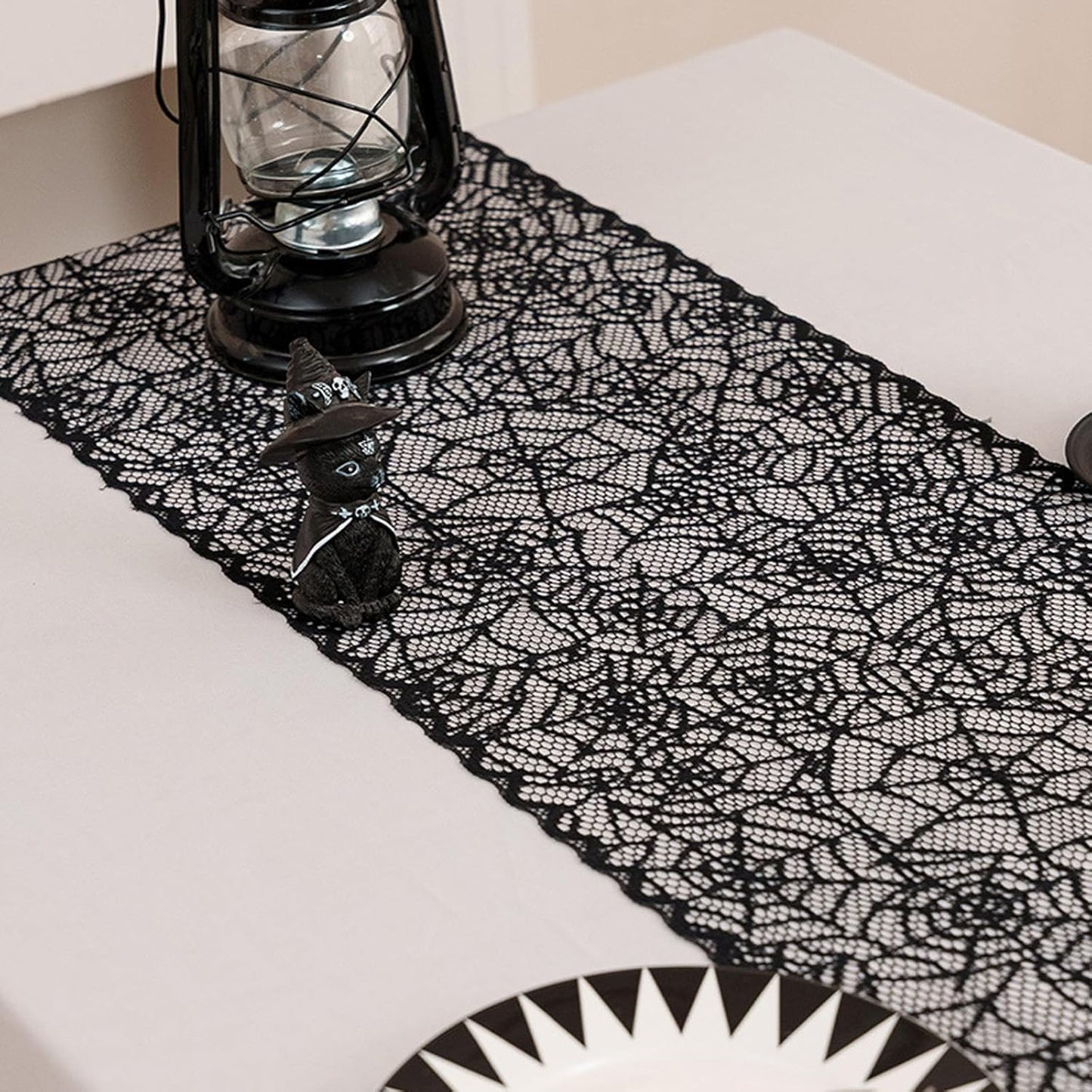 Halloween Spiderweb Lace Table Runners Black Cobweb Designs Table Cover Flag Halloween Tabletop Centerpieces & Fireplace Mantel Decorations for Autumn Home Indoor Party Decor
