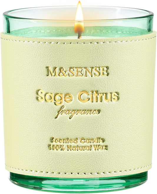 M&SENSE Sage Citrus Scented Vegan Soy Candles,Naturally Scented, No Toxin 10oz 42-Hour Long Burning Time,Calming Relax Air Purifying Candles for Home Fragrance,Housewarming Gift for Women & Men