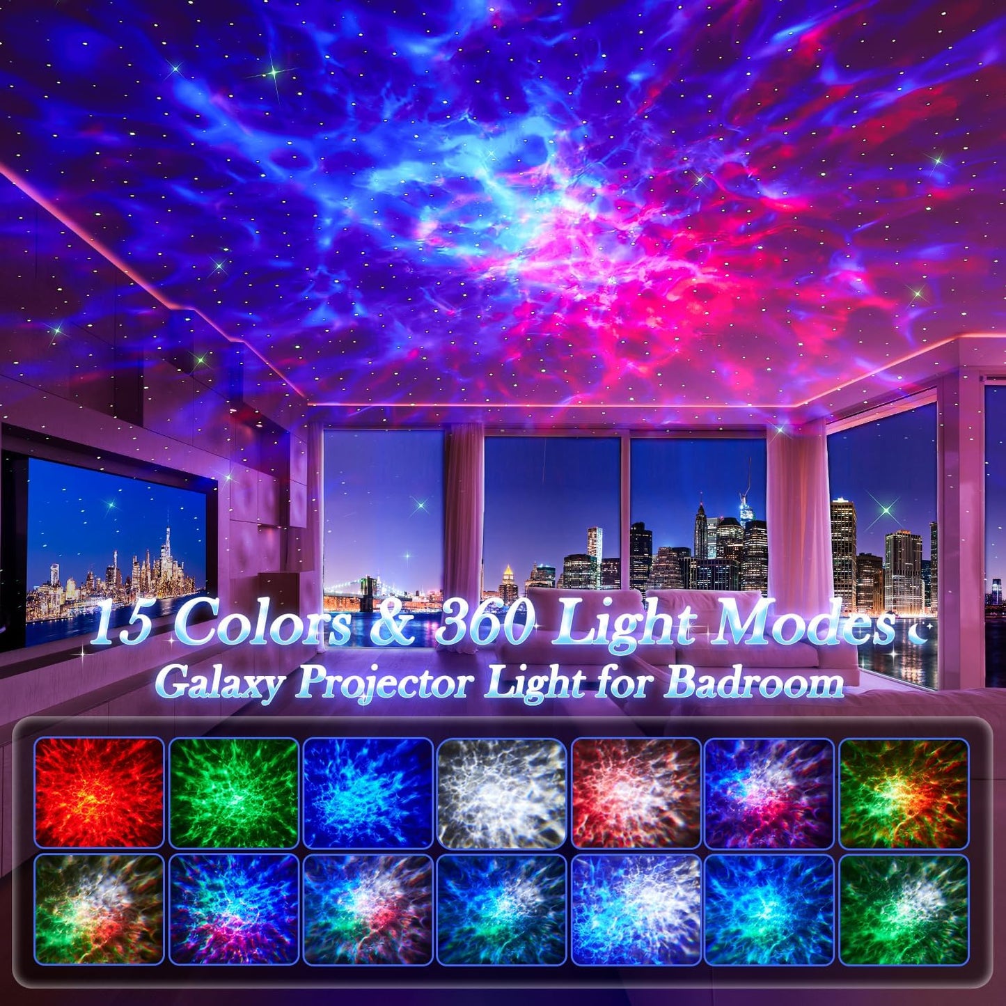 Star Projector Galaxy Light Projector for Bedroom, 15 Colors+15 White Noise Galaxy Projector for Bedroom Kids,Bluetooth Room Projector Lights for Bedroom Star Night Light Projector for Kids Room Gifts