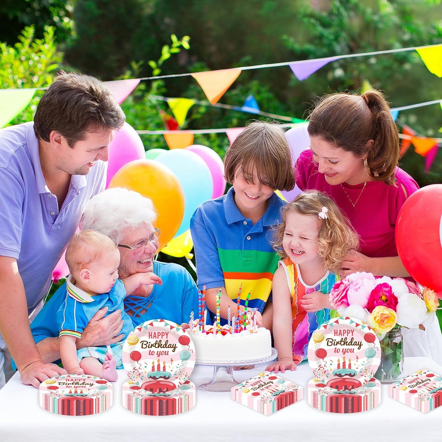 40 pcs Birthday Paper Party Plates and Napkins Disposable Colorful 9 inch 20 pcs Dessert Plates & 20 pcs Napkins Tableware for Fruit Cake Party Decorations