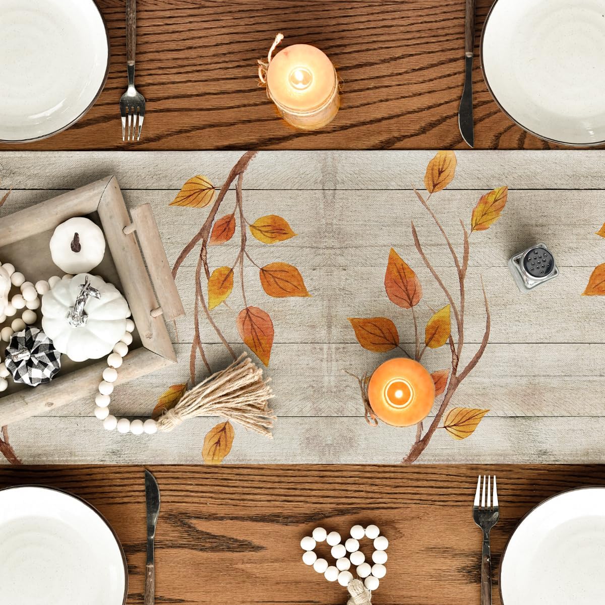 Artoid Mode Wood Gnomes Pumpkins Sunflower Maple Leaves Fall Table Runner, Kitchen Dining Table Decoration for Home Party Decor 13 x 48 Inch
