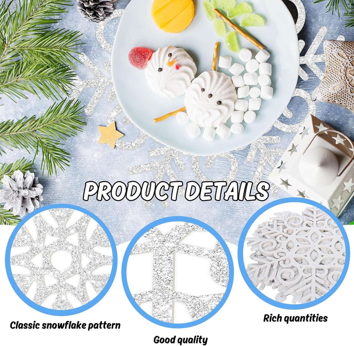 60Pcs Christmas Snowflake Paper Placemat Silver Glitter Snowflake Disposable Place Mat Winter Dining Table Mats for Xmas Birthday Party Kitchen