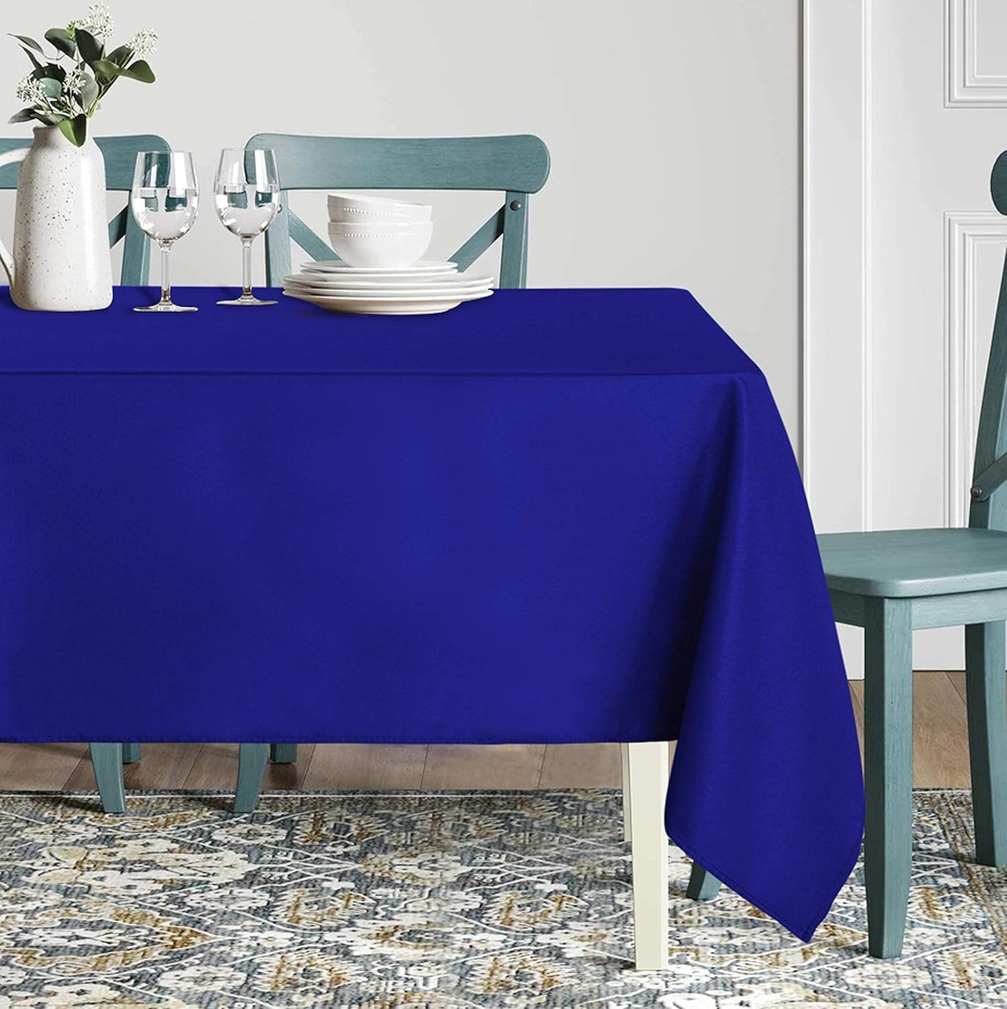 sancua Rectangle Tablecloth - 60 x 84 Inch - Stain and Wrinkle Resistant Washable Polyester Table Cloth, Decorative Fabric Table Cover for Dining Tables, Buffet Parties and Camping, Blue