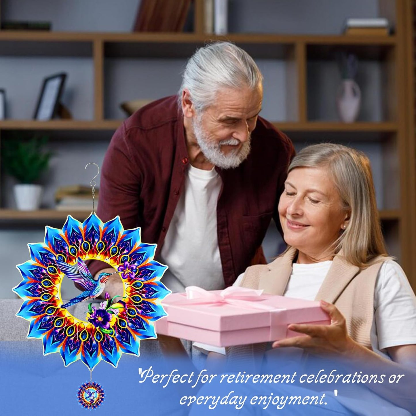 Hummingbird Wind Spinner,Hanging Wind Spinners Outdoor for Garden Decoration，12 inch 3D Stainless Steel Wind Sculpture for Indoor/Outdoor Decor