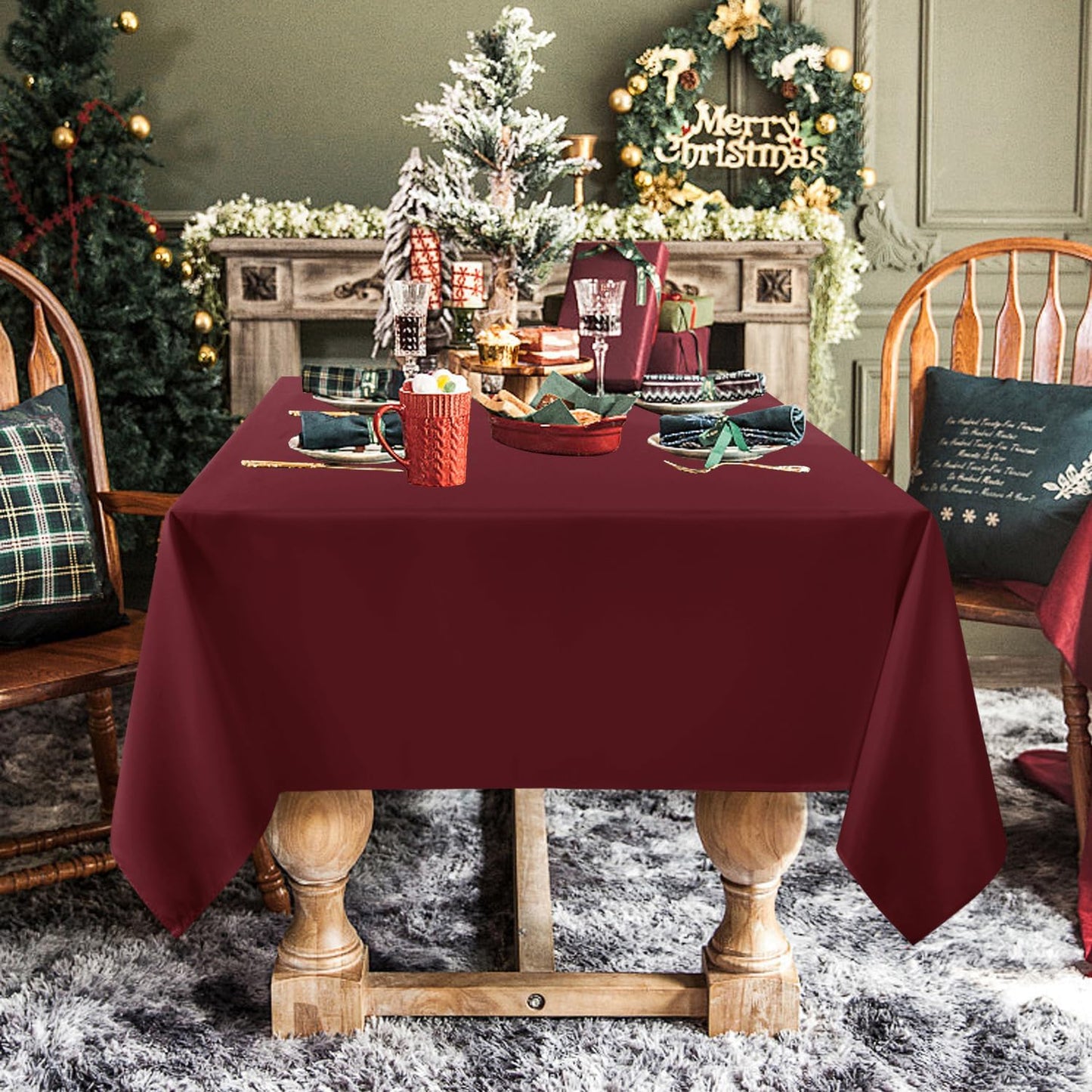 sancua Rectangle Tablecloth - 70 x 120 Inch - Stain and Wrinkle Resistant Washable Polyester Table Cloth, Decorative Fabric Table Cover for Dining Tables, Buffet Parties and Camping, Burgundy