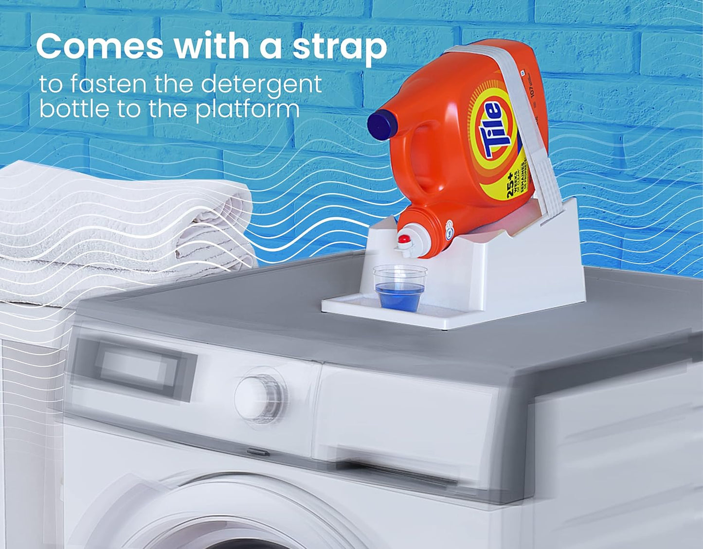 TidyFriend Liquid Laundry Detergent Holder Stand with Drip Tray & Rubber-Grip Feet, Stand for Laundry Room Organization and Storage, Fabric Softener Dispenser with Cup Holder for Easy Pouring (White)