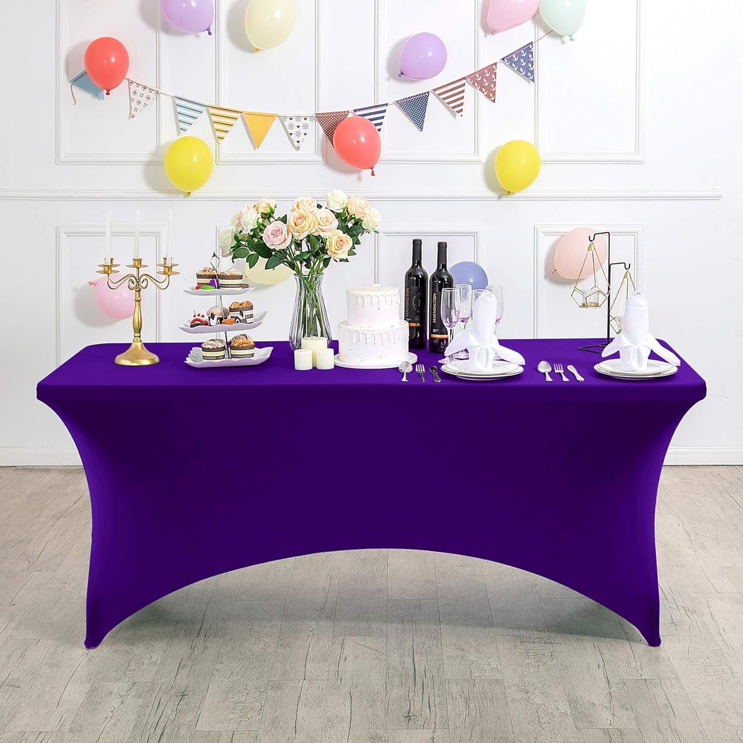 Spandex Table Cover for 8FT or 4ft or 6ft Table Universal Fitted Stretch Tablecloth for Party, Banquet, Wedding and Events-Purple
