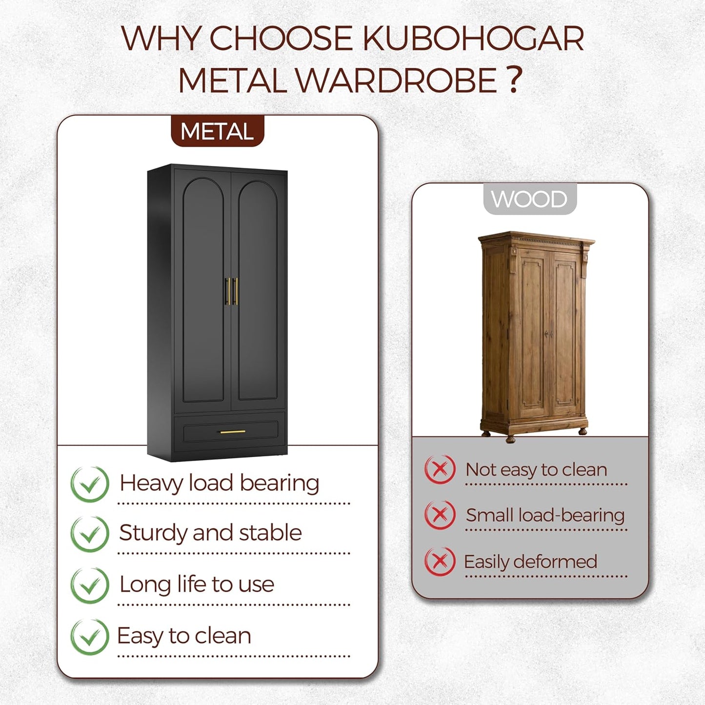 71" Metal Armoire Wardrobe Closet with 2 Doors and Drawer, Tall Wardrobe Cabinet with Hanging Rod and Adjustable Shelves, Black Clothing Storage Cabinets for Bedroom, Home Office