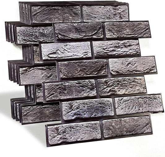 Faux Brick Wall Panels,3D Wall Panel Peel and Stick,3D Brick Wallpaper,10 PCS 11.8 x 11.8 Inch,Faux Brick Foam Self Adhesive Textured Medieval for Living Room Bedroom Cover 8.46.Sq.Ft.