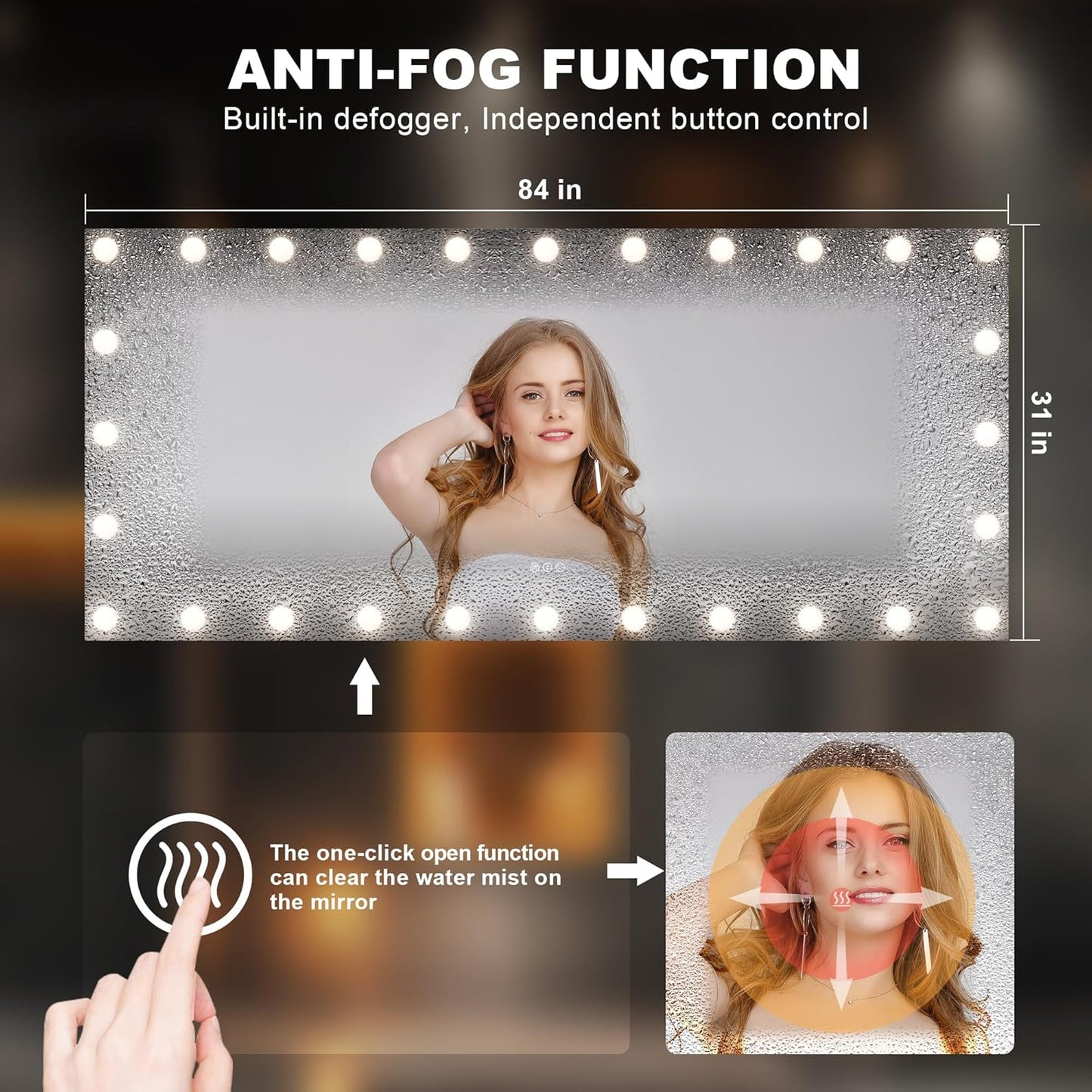 Hasipu LED Bathroom Mirror with Lights, 71" x 32" Hollywood Wall-Mounted Bathroom Mirror with 28 Dimmable Bulbs, 3 Colors Modes, Touch Control, Anti-Fog, Memory Function, Shatter-Proof, ETL Listed