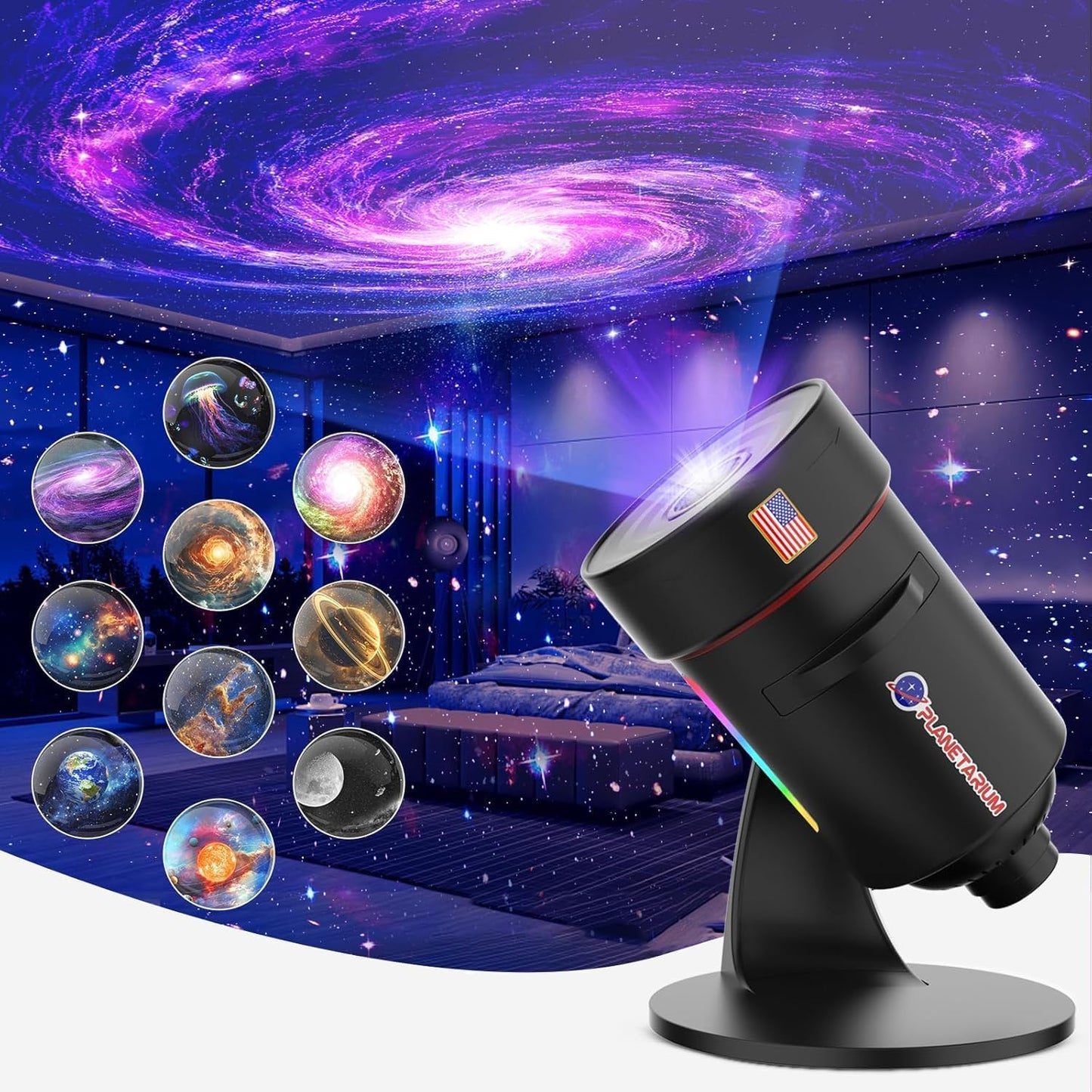[2025 Upgraded] Galaxy Projector, HD Brighter Wider Projection Planetarium Star Projector with 7-Color Night Light Realistic Starry Sky Space Solar System Moon Nebula for Bedroom Ceiling Room Decor