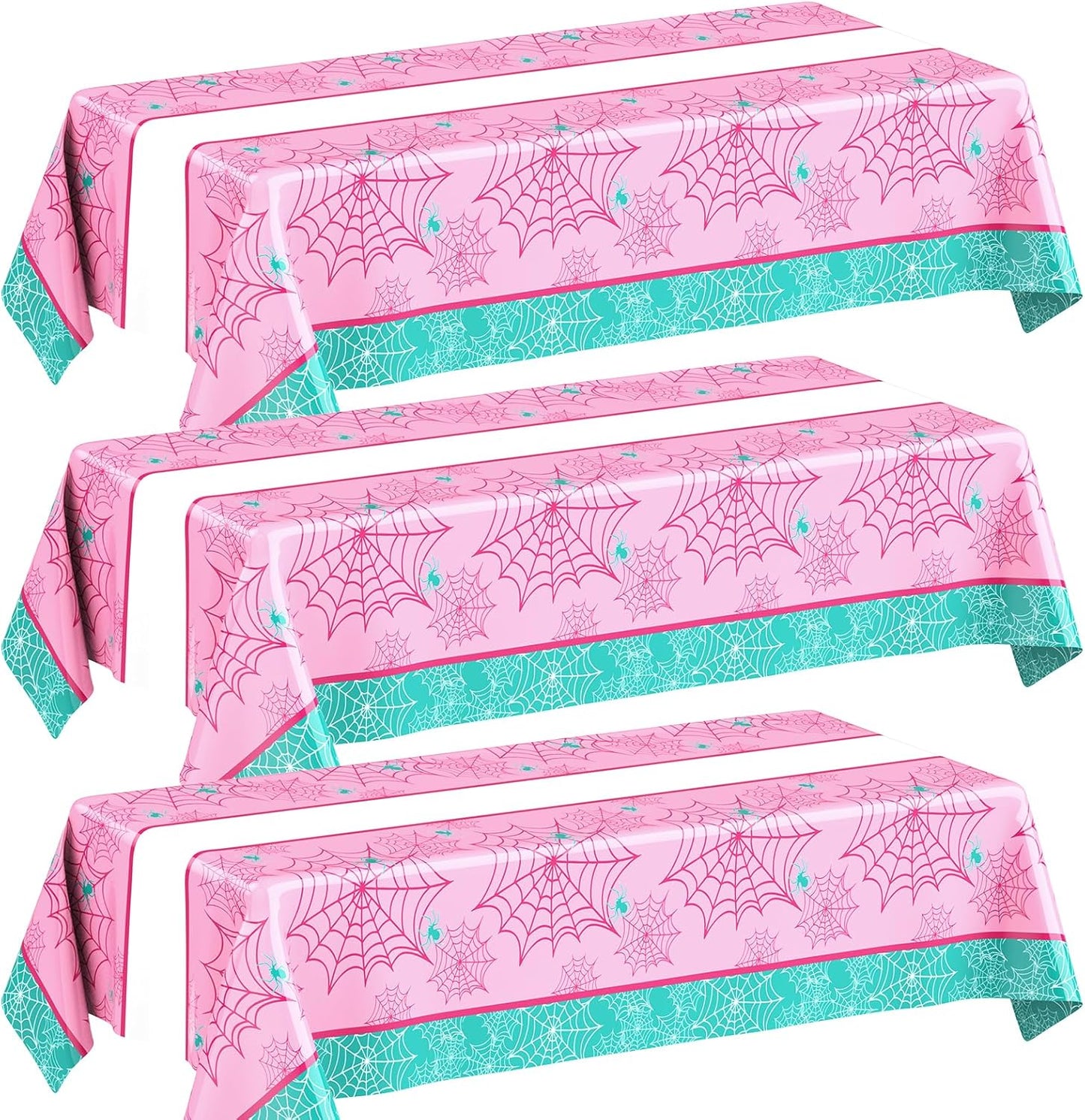 Oudain 3 Pack Spider Theme Birthday Decorations Halloween Purple Black Red Pink Green Web Ghost Bat Tablecloth Cartoon Table Cover Party Favor for Birthday (Pink,Green,Spider)