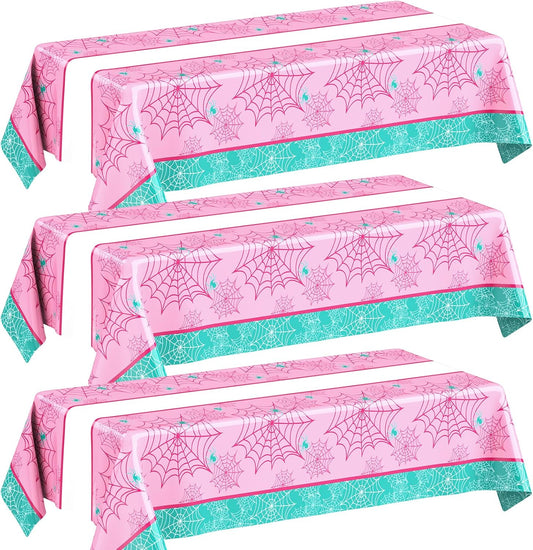 Oudain 3 Pack Spider Theme Birthday Decorations Halloween Purple Black Red Pink Green Web Ghost Bat Tablecloth Cartoon Table Cover Party Favor for Birthday (Pink,Green,Spider)