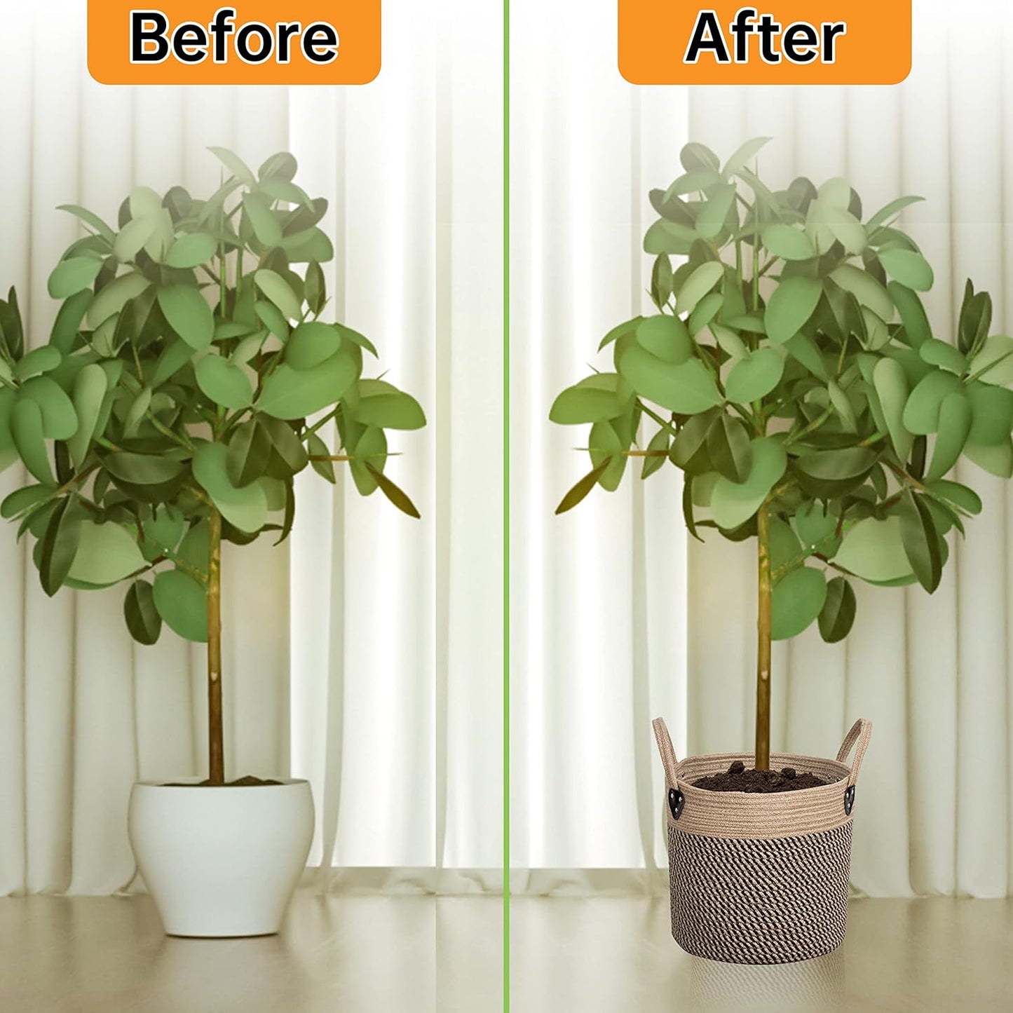 14"x12" Natural Jute Rope Woven Storage Basket with Handles for Plant, Blankets,Toys,Clothes,Shoes - Living Room Home Decor,Multifunctional Basket for Organizer,Picnic,Artificial Tree