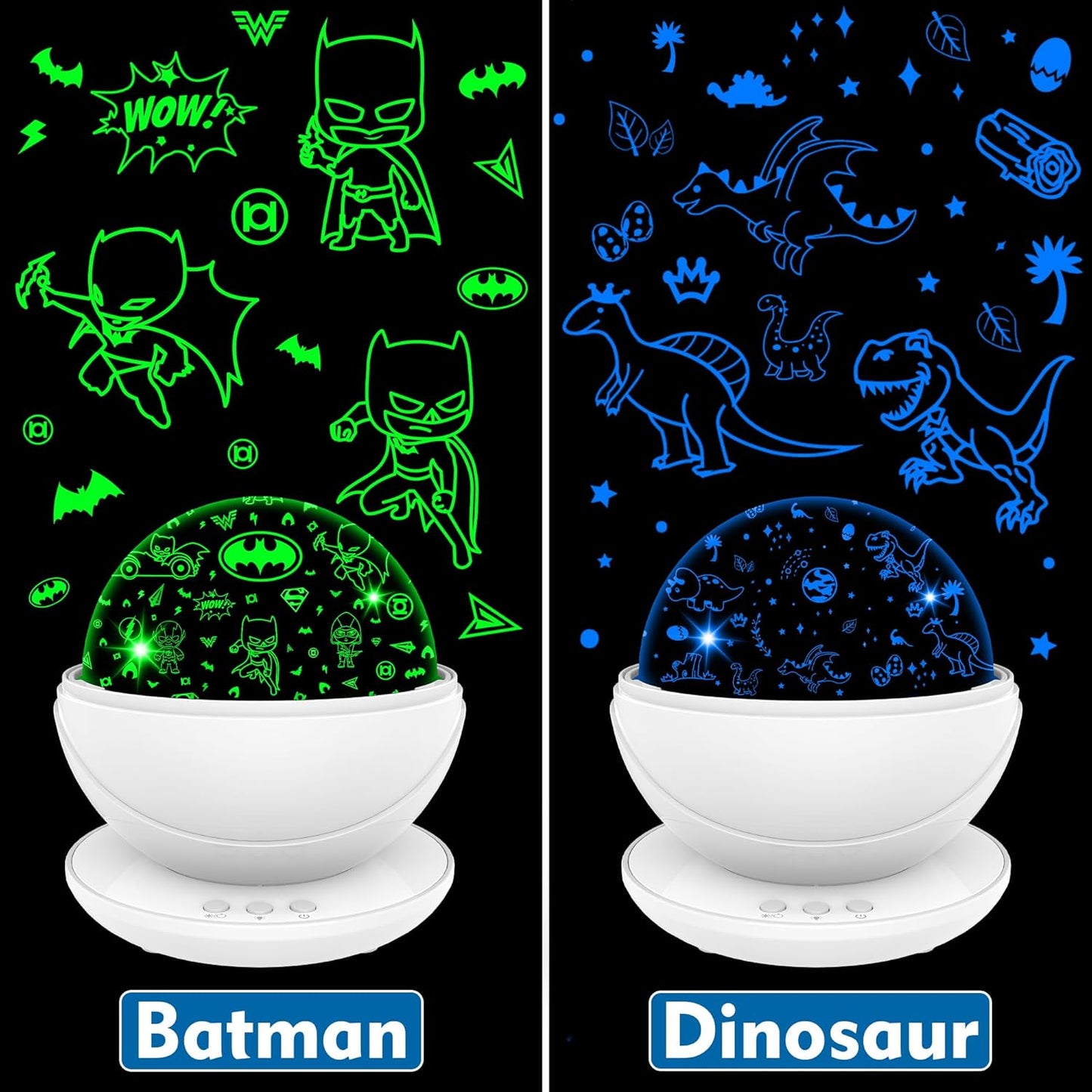 Batman Night Light Projector for Boy,Kids Night Lights with Batman and Dinosaur Theme,360 Degree Rotation,15 Mode Color Changing,Birthday Gift Toys