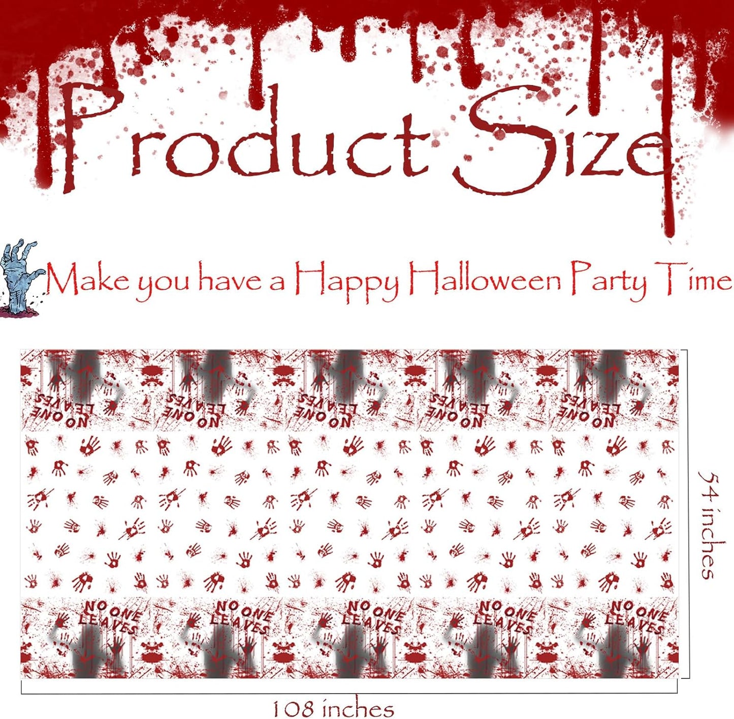 Halloween Tablecloth, 54"x 108" Rectangle Halloween Table Covers, Bloody Handprint Tablecloth for Tables Decoration, Plastic Haunted Tablecovers for Party Supplies Disposable Spooky Table Cloth