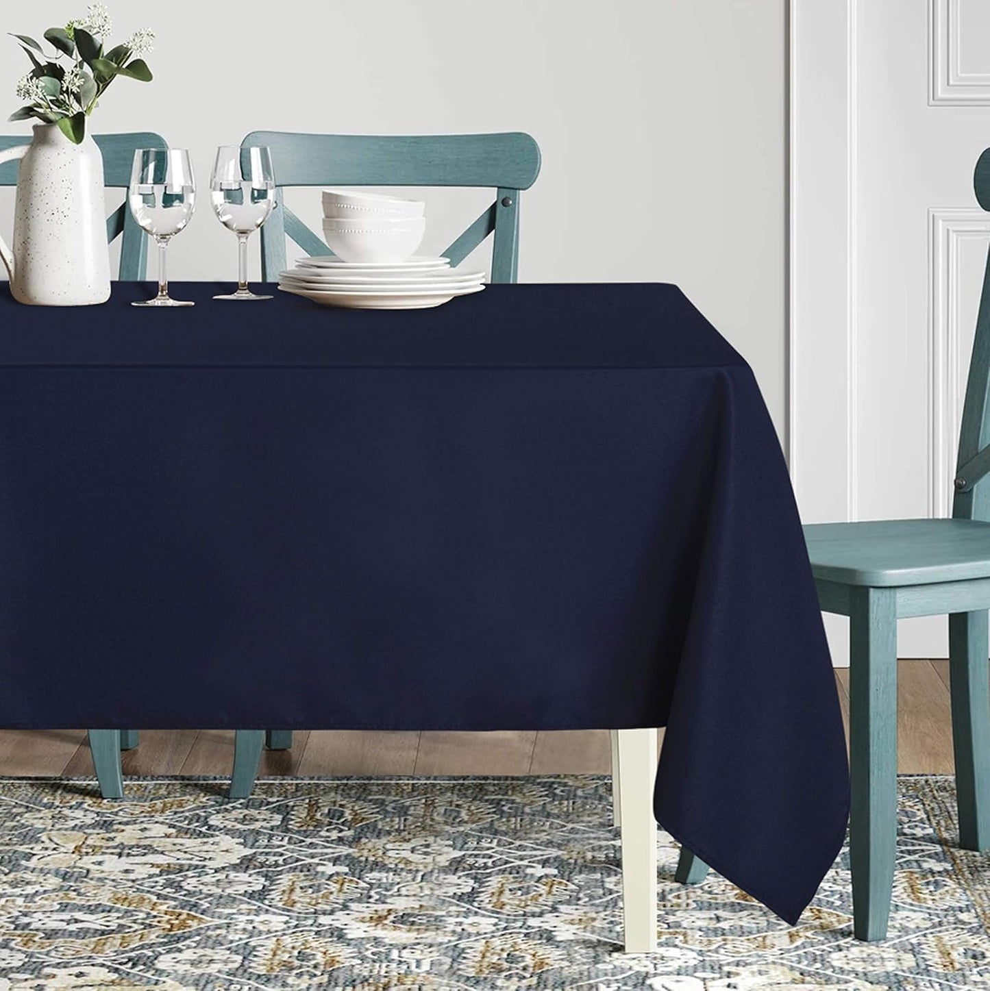 sancua Rectangle Tablecloth - 60 x 120 Inch - Stain and Wrinkle Resistant Washable Polyester Table Cloth, Decorative Fabric Table Cover for Dining Tables, Buffet Parties and Camping, Navy