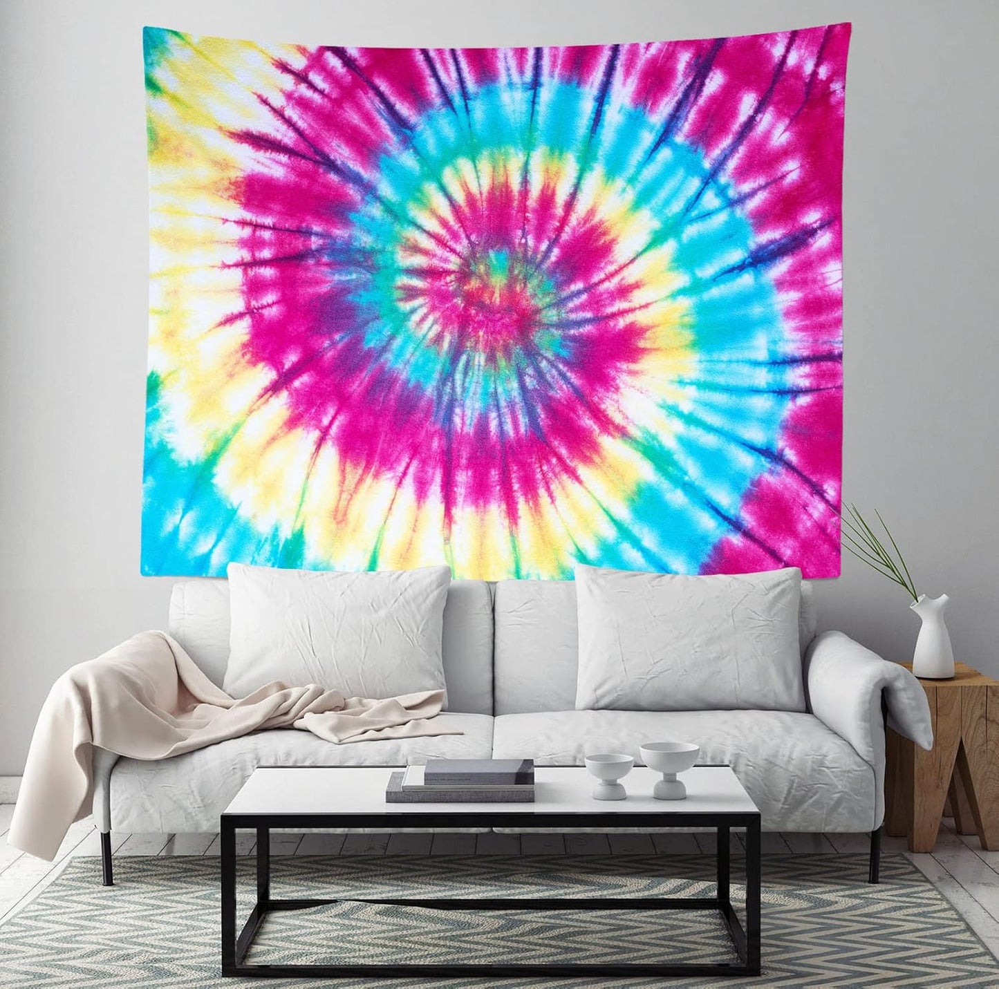 BELECO Tie Dye Tapestry Wall Hanging Fabric 70x47 Inch Colorful Spiral Tie Dye Tapestry Hippi 60s Themed Party Decorations Rainbow Tapestry Art Wall Decor for Bedroom Aesthetic Living Room Dorm
