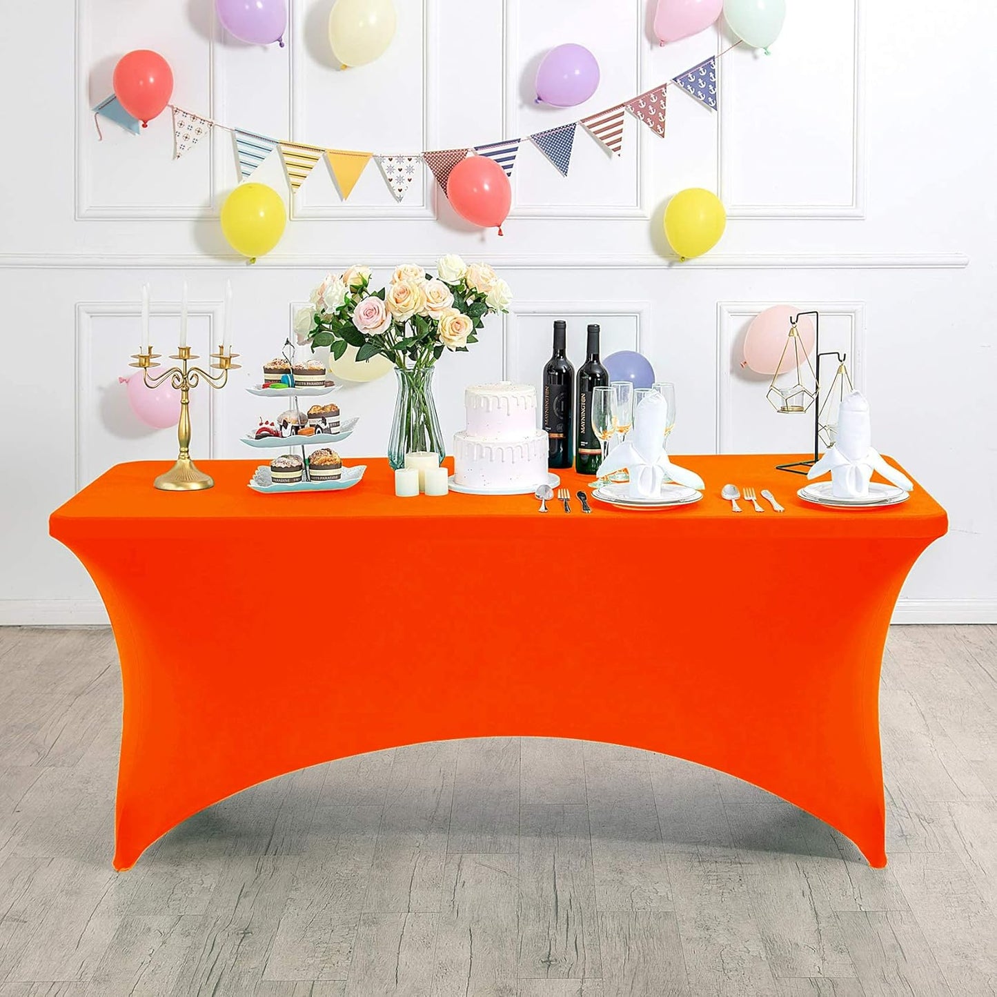 Spandex Table Cover for 4FT Table Universal Fitted Stretch Tablecloth for Party, Banquet, Wedding and Events-Neon Orange