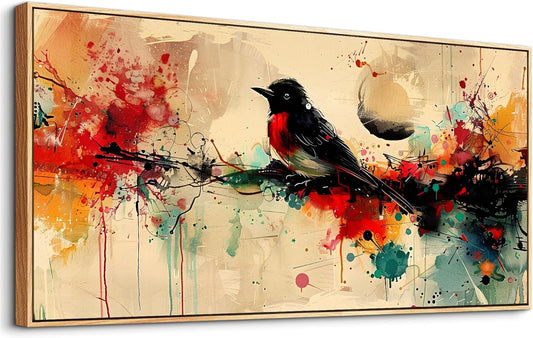 hyidecorart Wood Framed Wall Art For Living Room Wall Decor For Bedroom Office Home Wall Decor Pictures Posters Artwork Abstract Watercolor Bird Painting Hotel Canvas Art Modern Room Decoration