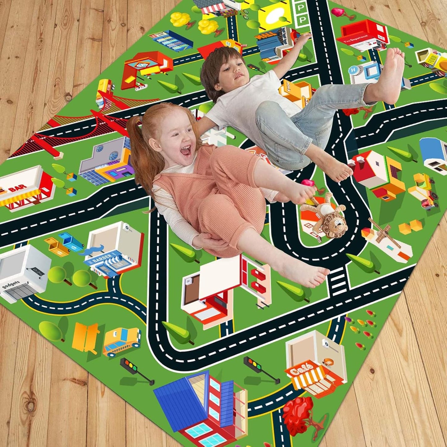 Kids Rug Car Rugs for Kids Toy Cars Play Mat with Rubber Backing City Life Road Rug for Cars Fun City Map for Carpet for Bedroom Boys (RED-Rug, 3.3x4.9ft)
