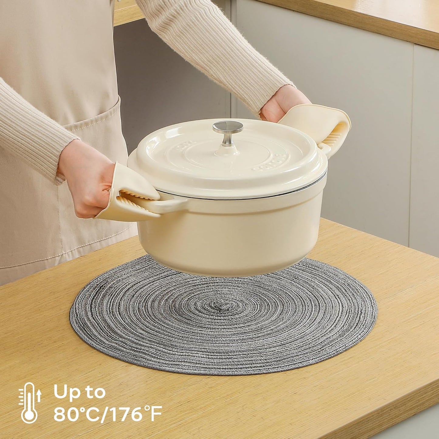 Leetaltree Round Placemats Heat and Slip Resistant Cotton Table Mats, Washable Bohemian Placemats for Dining Tables (Charcoal, Set of 12)