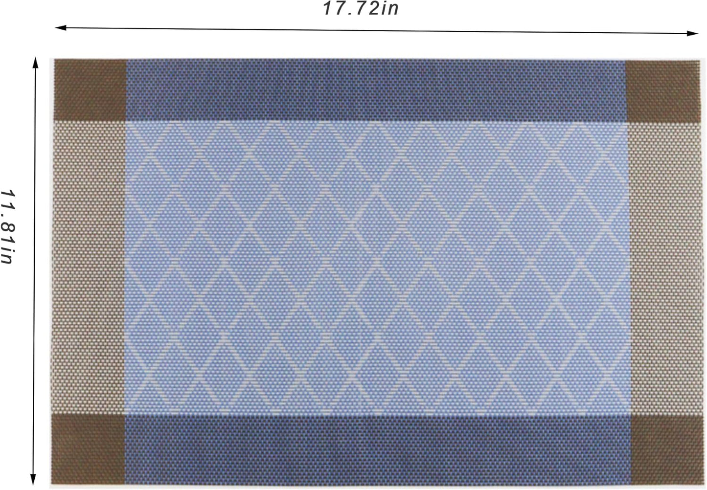 CADONO Placemats Set of 6 Washable Indoor/Outdoor Vinyl Place Mats for Dining Table Durable Non-Slip Heat Resistant PVC Weave Table Mats（Rhombus-Blue）