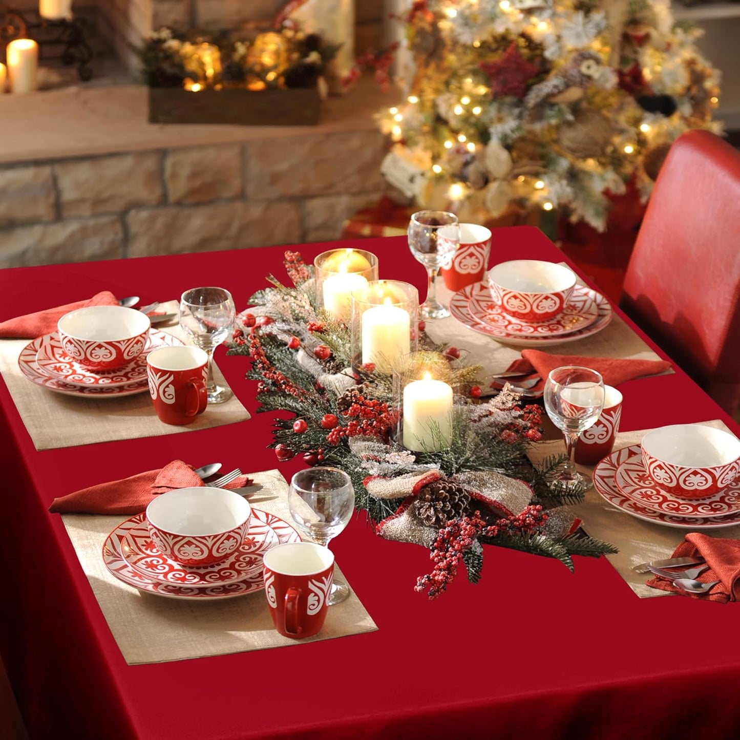 sancua Rectangle Tablecloth - 60 x 120 Inch - Stain and Wrinkle Resistant Washable Polyester Table Cloth, Decorative Fabric Table Cover for Dining Tables, Buffet Parties, Christmas Red