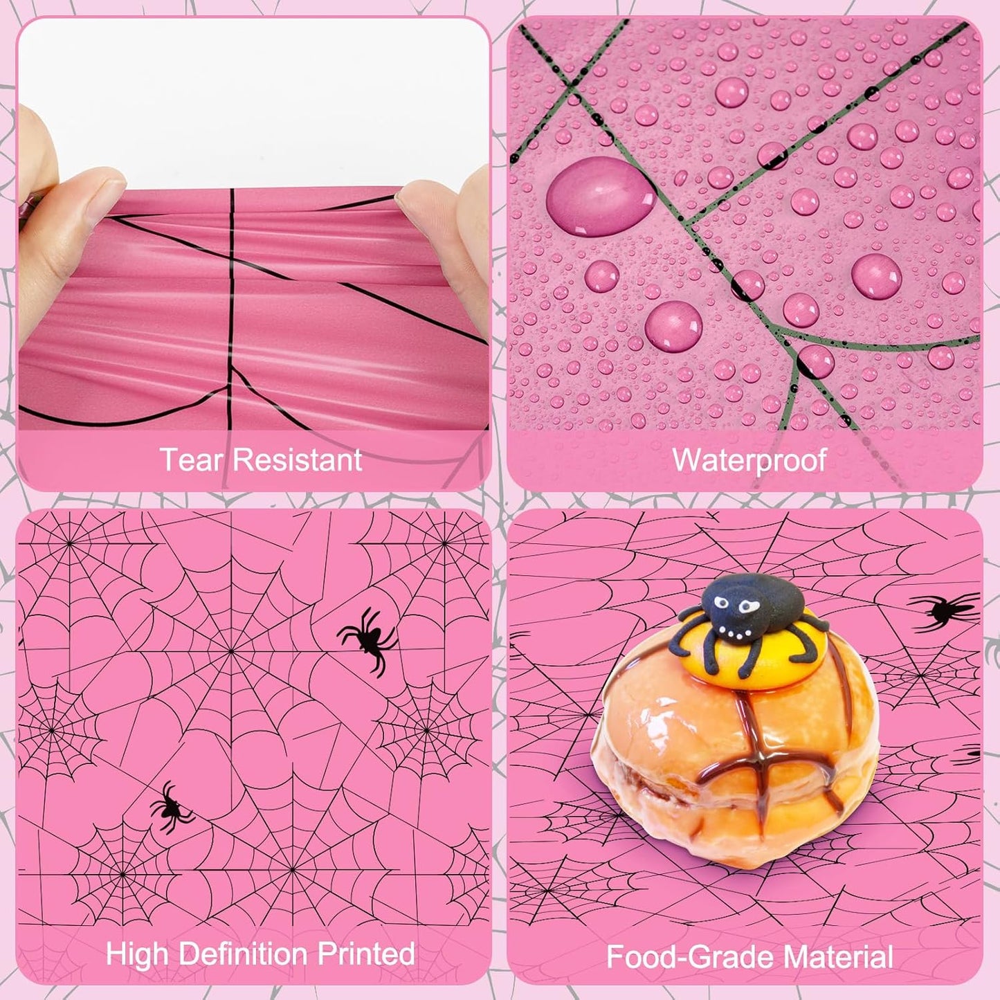 2 Pcs Halloween Tablecloth - Plastic Halloweens Spider Webs Table Cloth, Pink Disposable Rectangle Spiderweb Table Cover for Halloween Party Decorations Supplies Favors Tables Decor, 108 x 54 Inch