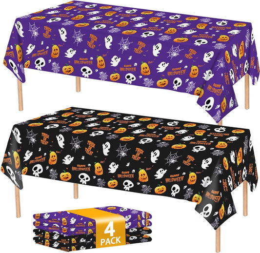 ATFUNSHOP 4 Packs Halloween Tablecloth Disposable Table Cover 54X108 Halloween Decorations Kids Birthday Party Decor for Kids, Spooky Waterproof Spillproof Table Cloth - Perfect for Dinner