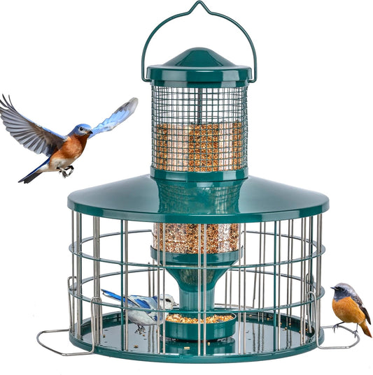 Upgraded Caged Bird Feeders Squirrel-Proof, Flexible Adjustment of Grille Size, 3 Lbs Seed Capacity, DIY Starling-Proof Caged Tube Hanging Wild Bird Feeder, Attract Small Birds(Deep Green)