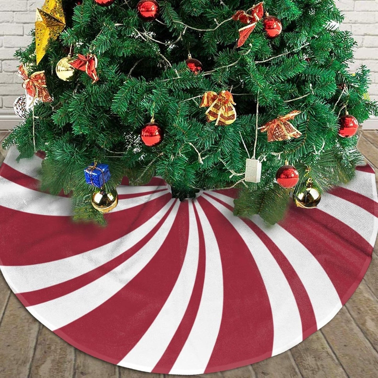 Christmas Tree Skirt,Mint Sugar Double Swirl Candy Xmas Tree Skirt Rustic Farmhouse Tree Skirt for Christmas Decor Xmas Holiday Home Party Decorations36