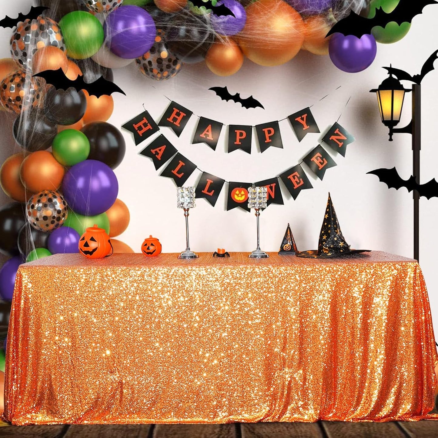 SquarePie Sequin Tablecloth 50 x 72 Inch Orange Sparkly Table Cloth for Halloween Thanksgiving Party Decoration