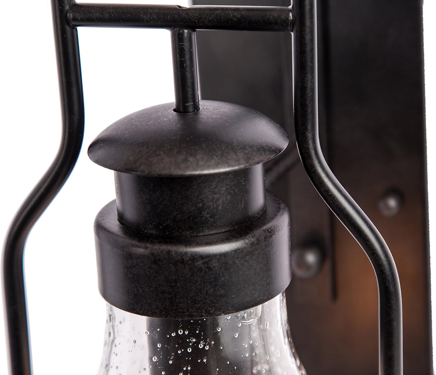 Muskoka Lifestyle Products Rustic Wall Light Lantern with Retro Industrial loft Lantern Look in Rubbed Bronze Powder Coat Finish with Wine Bottle Pioneer jug Glass