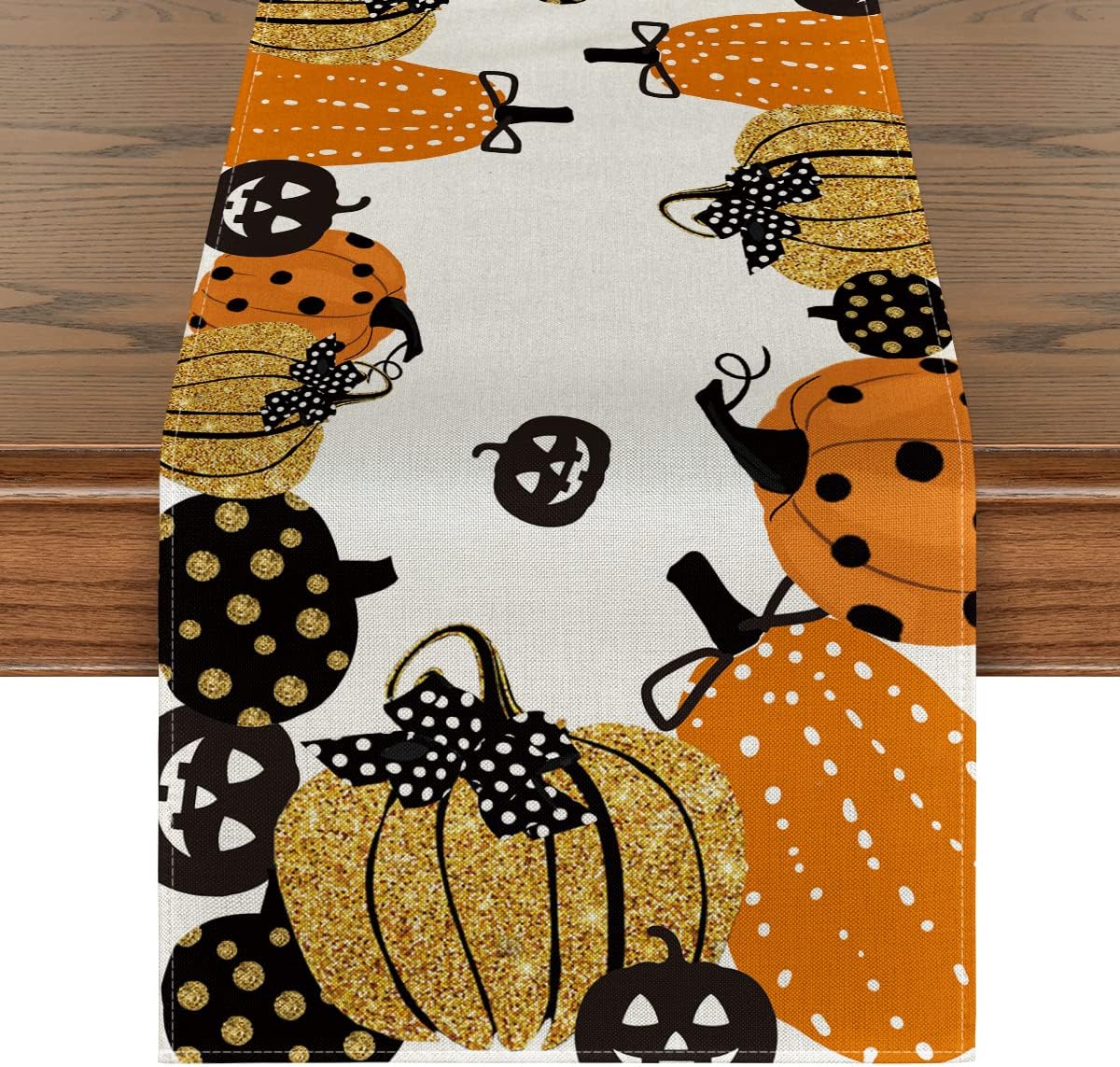Artoid Mode Halloween Jack-O-Lantern Pumpkin Table Runner, Holiday Kitchen Dining Table Decoration for Indoor Outdoor Home Party Decor 13 x 108 Inch