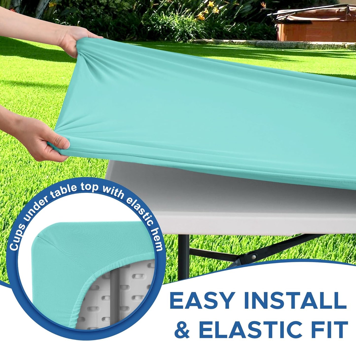 Spandex Table Cover for 6 Foot Rectangle Tables-6 Pack Aqua Blue Outdoor Picnic Elastic Table Cover-Spandex Stretch Folding Table Cloths for Camping Dining Room Patio Kitchen Banquet Party