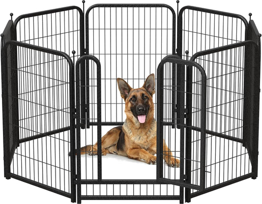 Metal Dog Playpen, 40 Inch Height 8 Panels, Ideal Dog Fence for Large/Medium/Small Dogs Indoor & Outdoor Bliss, Perfect Dog Pen for Camping, Yard, and RV | Black-Silver