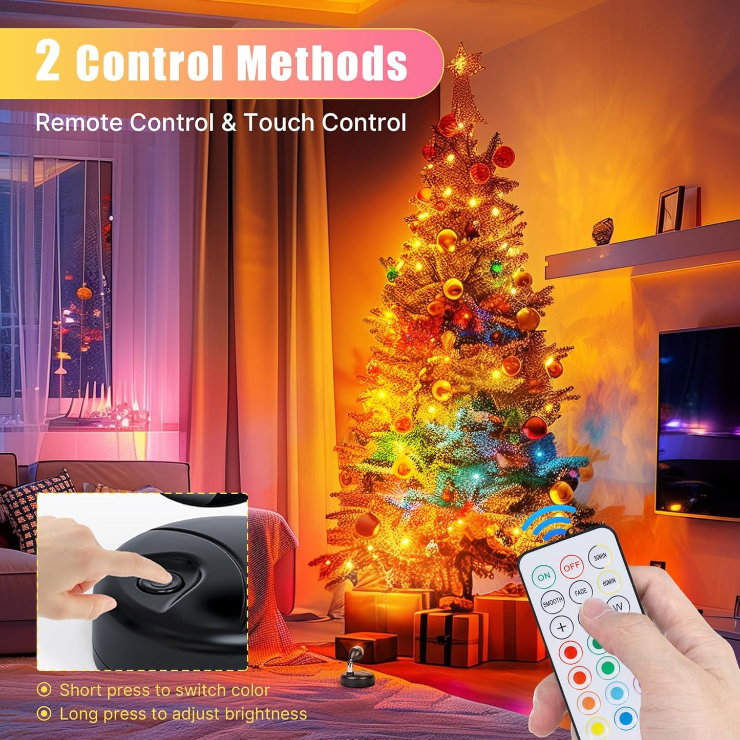 Wireless RGBW Spot Lights Indoor Decor, 4 Pack Floor Uplighting Indoor, 13 Color Changing Tree Light, Picture Light with Remote and Timer, Accent Lights for Plant Christmas Holiday Party