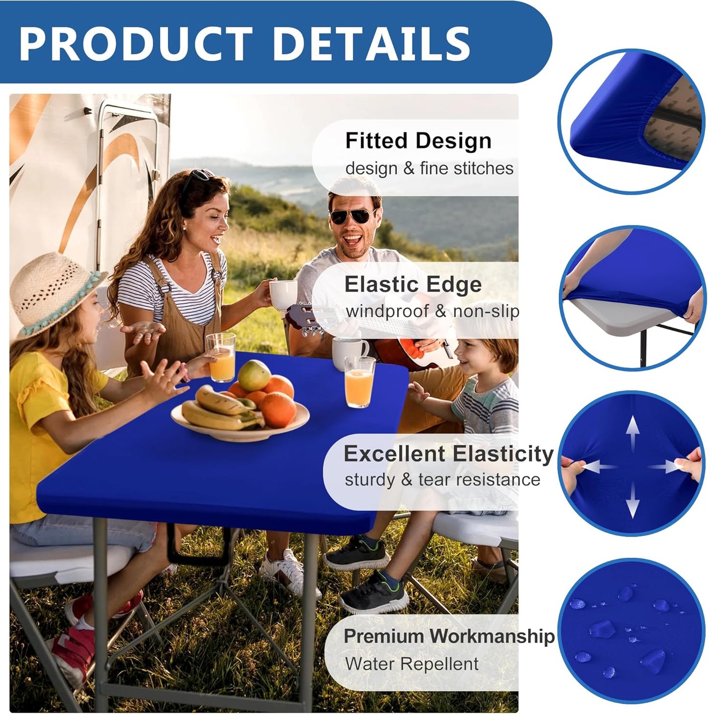 Spandex Table Cover for 6 Foot Rectangle Tables-6 Pack Royal Blue Outdoor Picnic Elastic Table Cover-Spandex Stretch Folding Table Cloths for Camping Dining Room Patio Kitchen Banquet Party